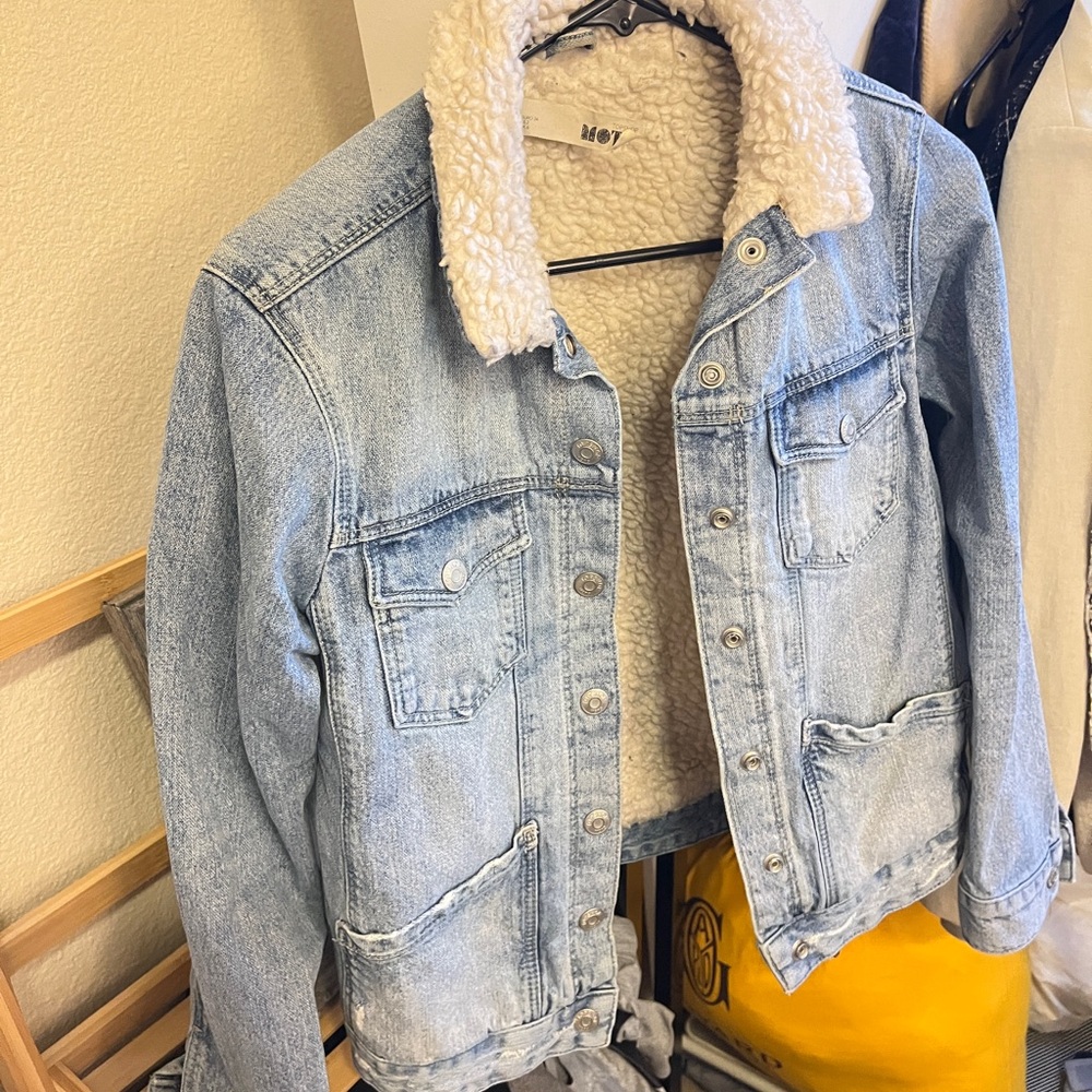 topshop denim faux fur jacket XS
